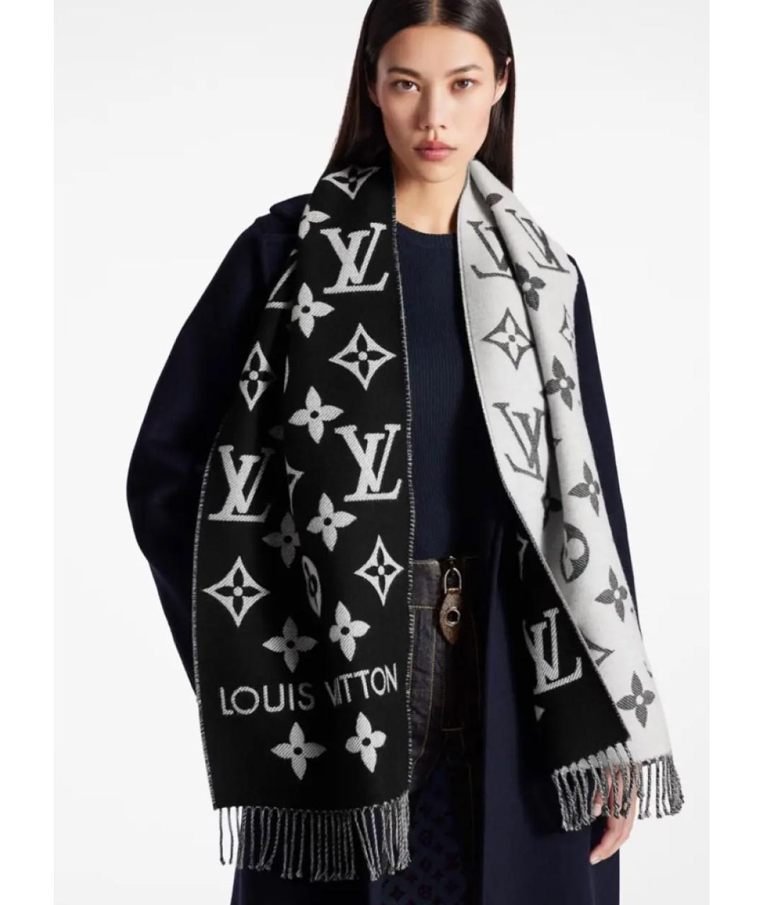 LOUIS VUITTON Черный шерстяной шарф, фото 7