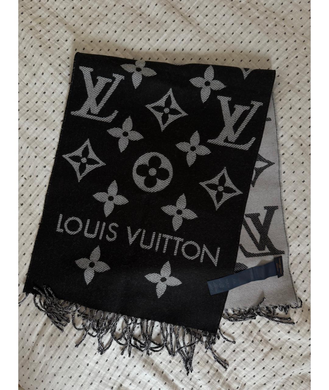 LOUIS VUITTON Черный шерстяной шарф, фото 2