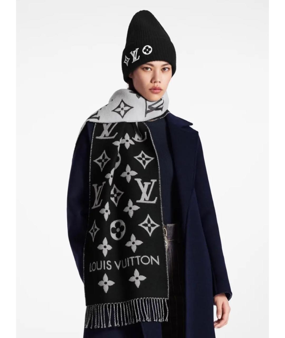 LOUIS VUITTON Черный шерстяной шарф, фото 6