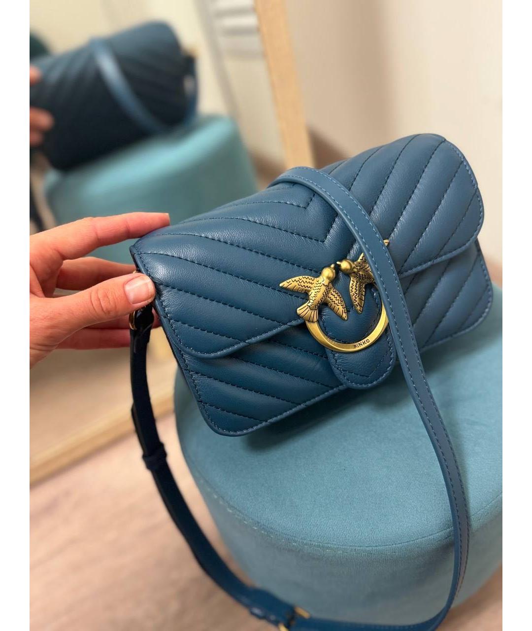 PINKO Бирюзовая кожаная сумка через плечо, фото 2