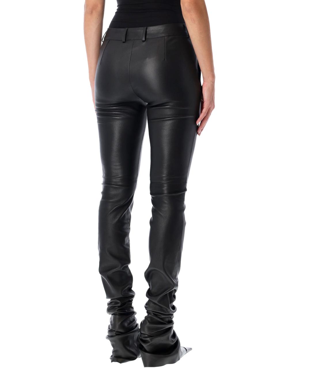 DOLCE&GABBANA Черные кожаные прямые брюки, фото 2