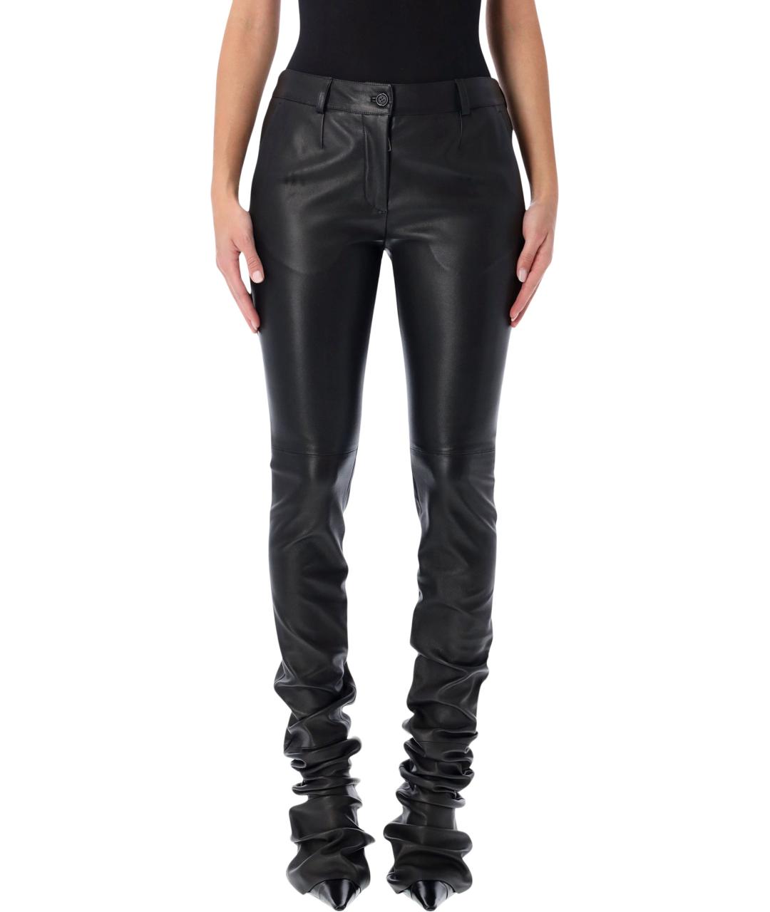 DOLCE&GABBANA Черные кожаные прямые брюки, фото 4