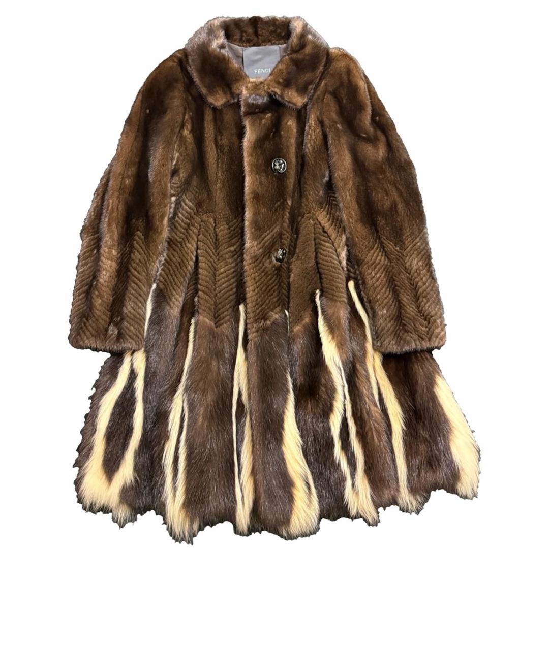 FENDI Коричневая меховая шуба, фото 1