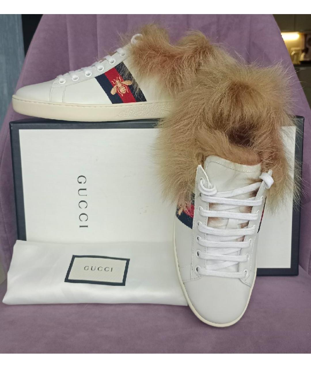 GUCCI Белые кожаные кеды, фото 7