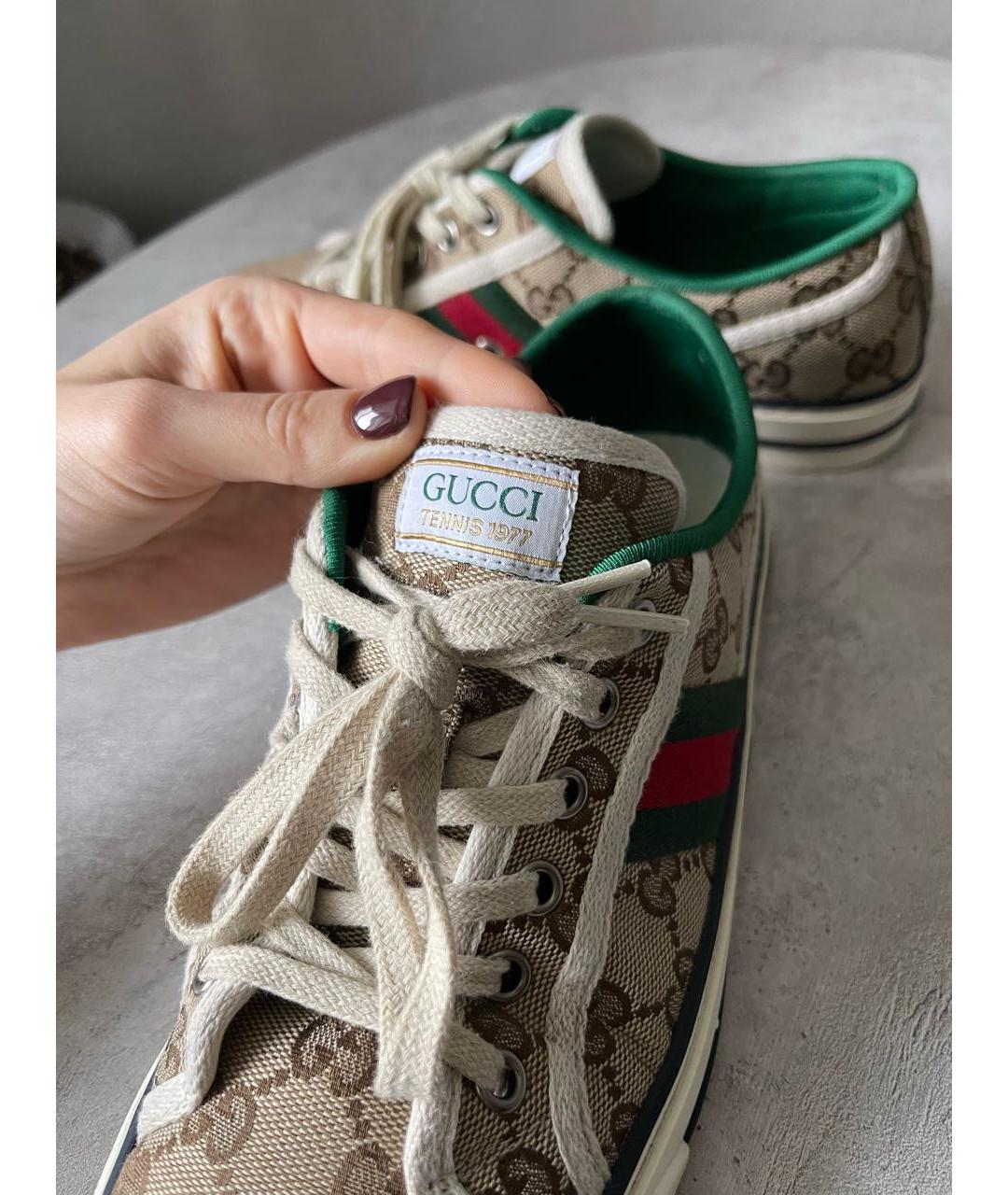 GUCCI Бежевые текстильные кеды, фото 5