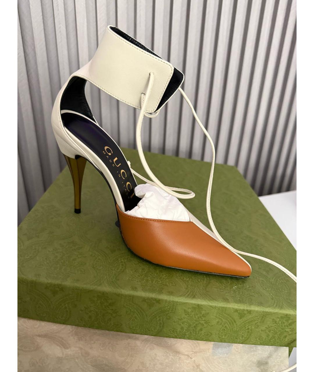 GUCCI Бежевые кожаные туфли, фото 2