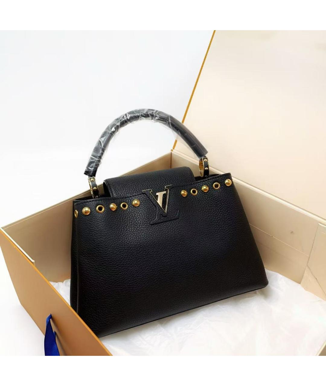 LOUIS VUITTON Черная кожаная сумка тоут, фото 5