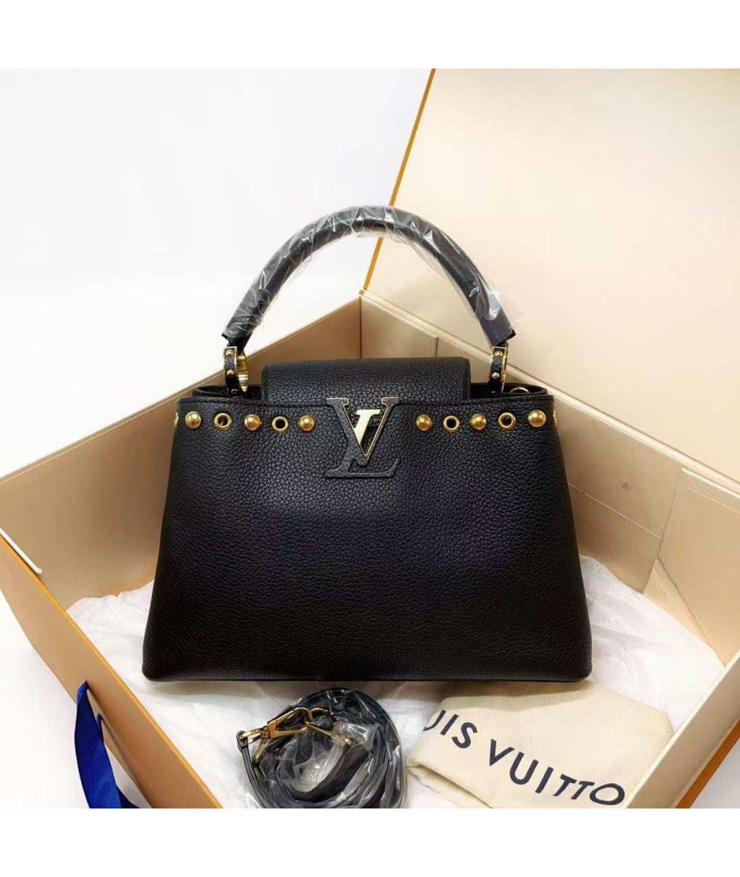 LOUIS VUITTON Черная кожаная сумка тоут, фото 3