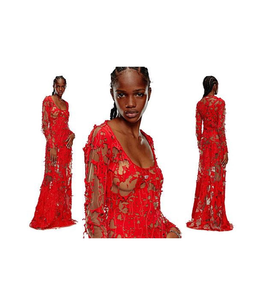 DIESEL Красное хлопковое вечернее платье, фото 4