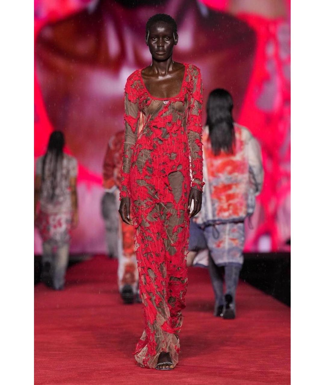 DIESEL Красное хлопковое вечернее платье, фото 2