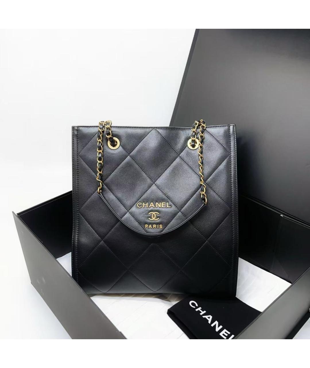 CHANEL Черная кожаная сумка тоут, фото 2