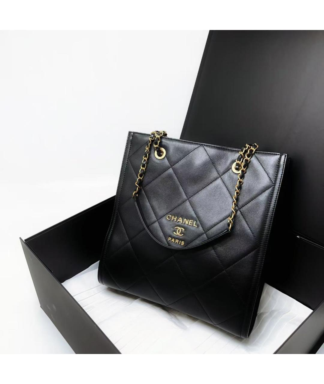 CHANEL Черная кожаная сумка тоут, фото 4
