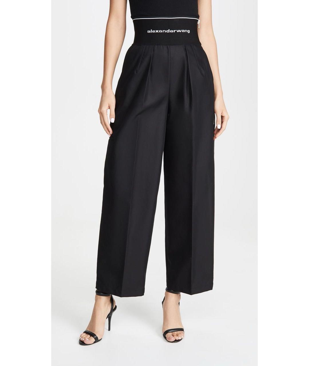 ALEXANDER WANG Черные хлопко-эластановые брюки широкие, фото 3