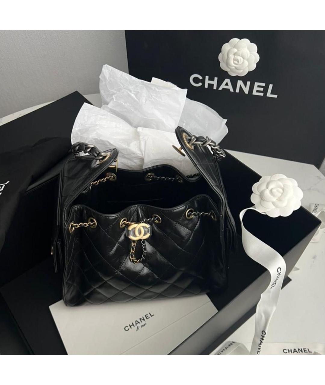CHANEL Черная кожаная сумка через плечо, фото 8