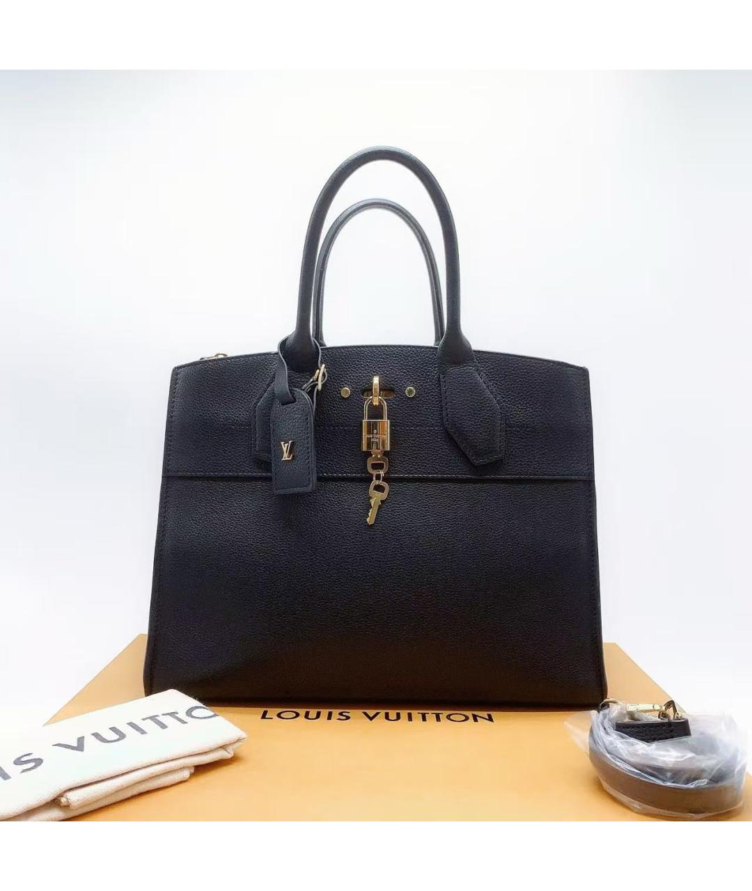 LOUIS VUITTON Черная кожаная сумка тоут, фото 2