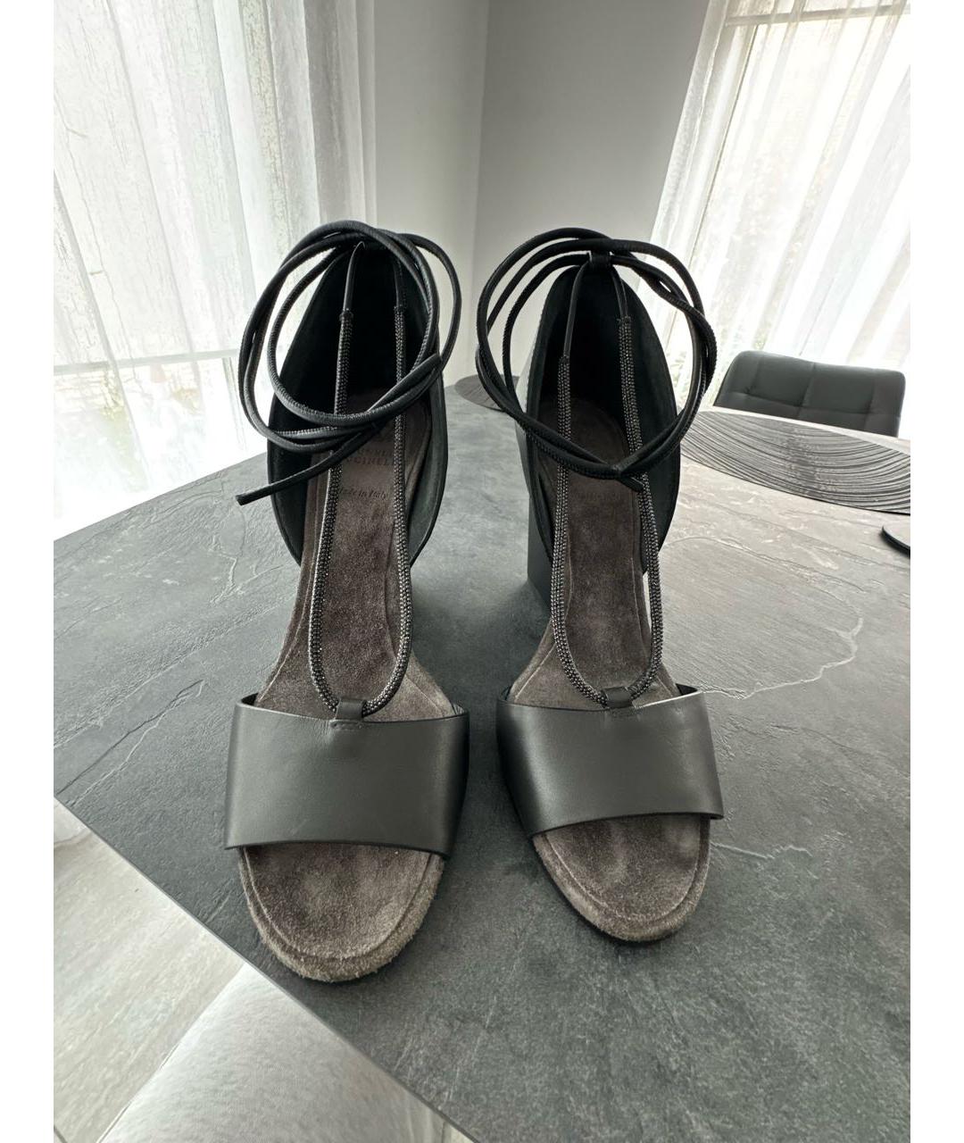 BRUNELLO CUCINELLI Антрацитовые кожаные босоножки, фото 2