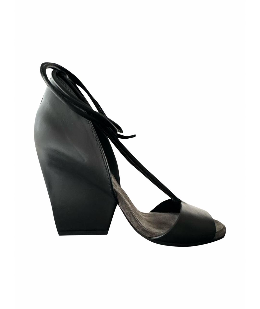 BRUNELLO CUCINELLI Антрацитовые кожаные босоножки, фото 1