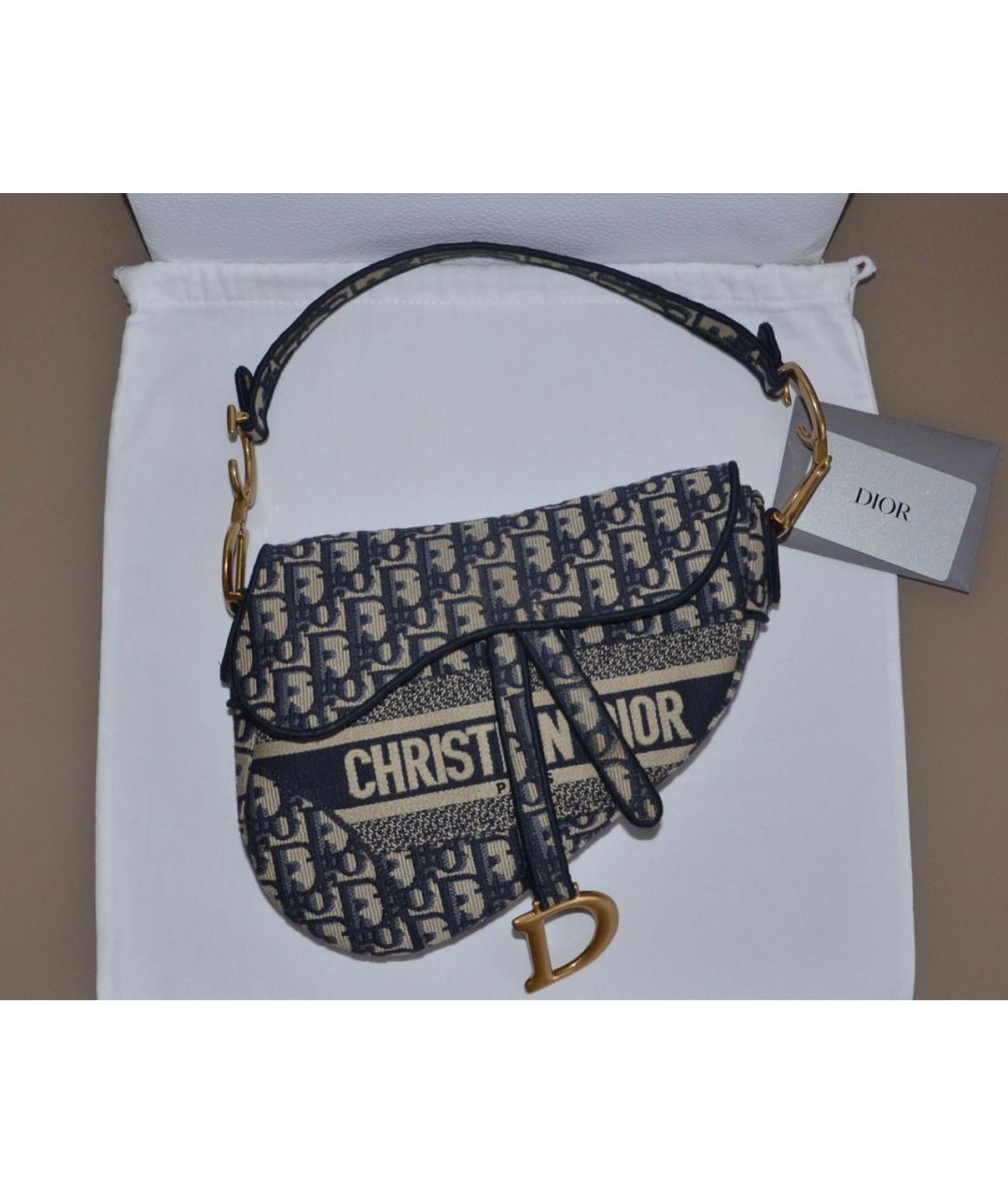 CHRISTIAN DIOR Темно-синяя жаккардовая сумка с короткими ручками, фото 2