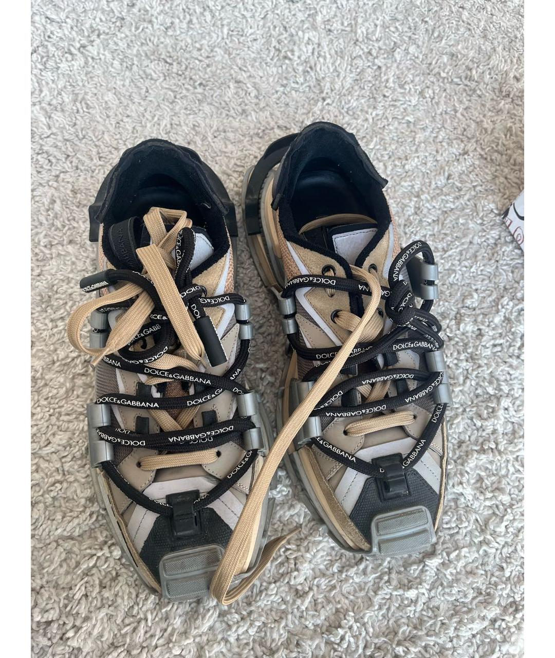 DOLCE&GABBANA Коричневые кожаные низкие кроссовки / кеды, фото 2