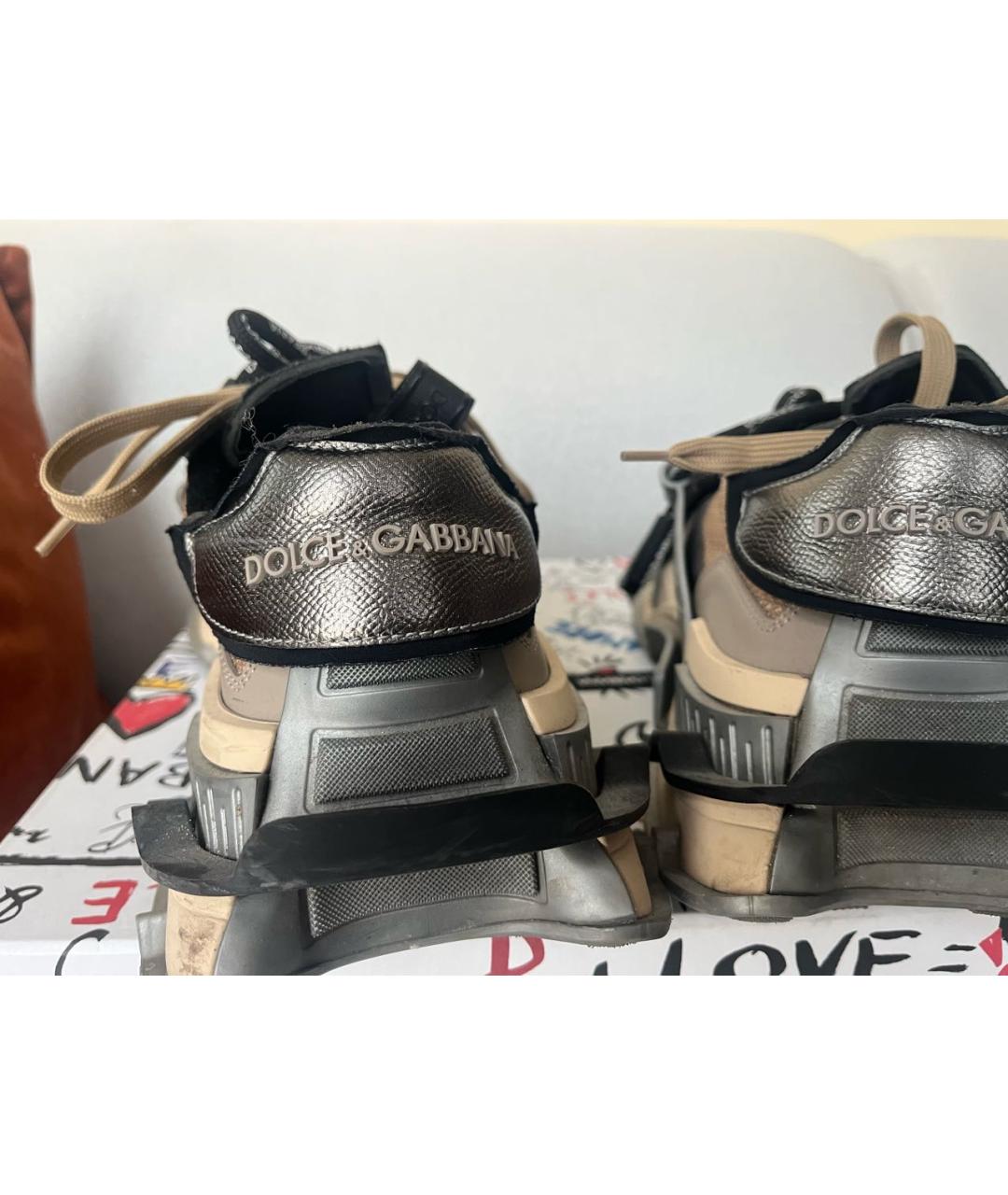 DOLCE&GABBANA Коричневые кожаные низкие кроссовки / кеды, фото 7