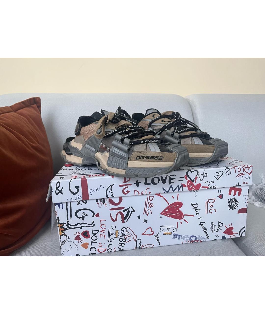 DOLCE&GABBANA Коричневые кожаные низкие кроссовки / кеды, фото 8