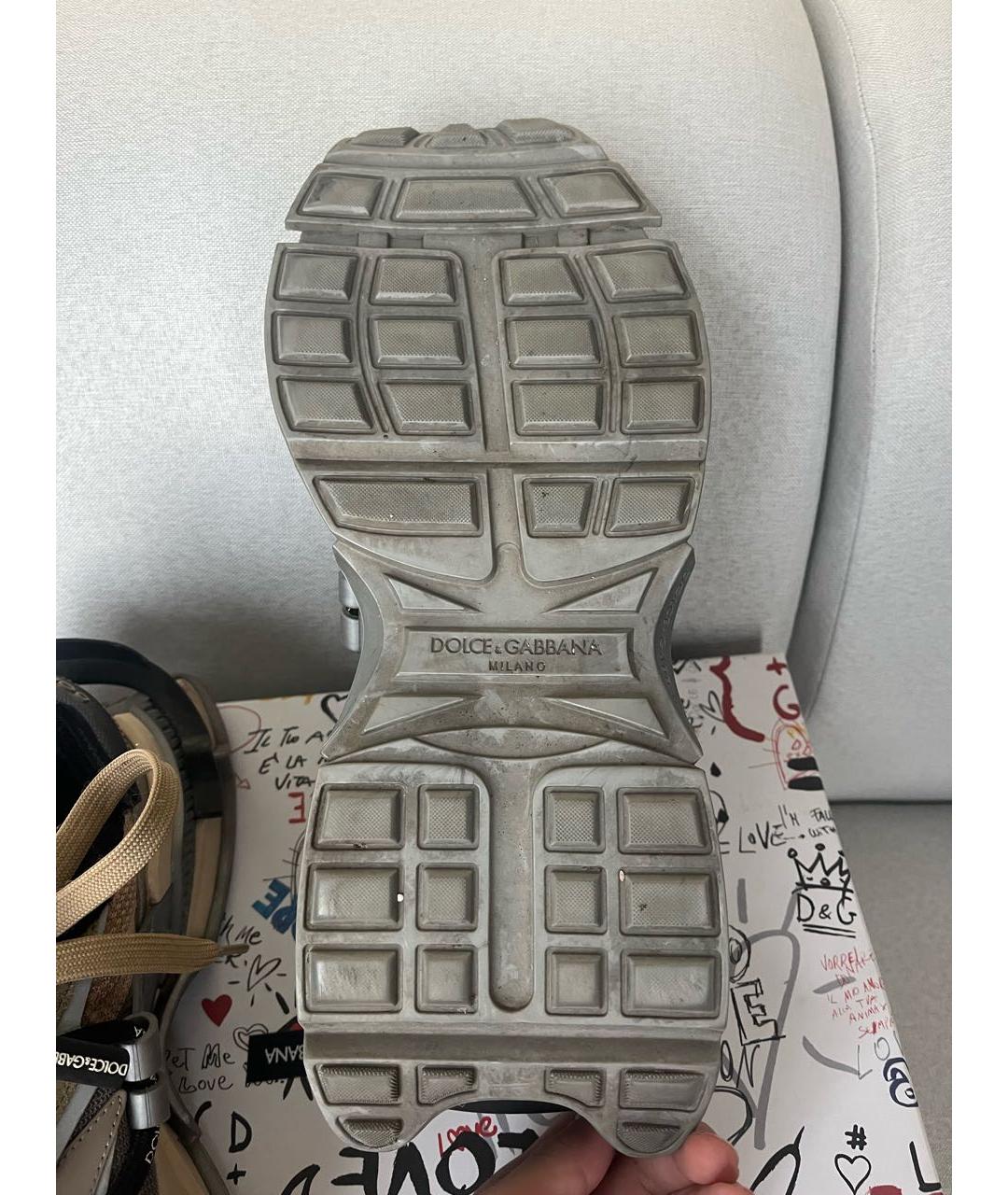 DOLCE&GABBANA Коричневые кожаные низкие кроссовки / кеды, фото 4