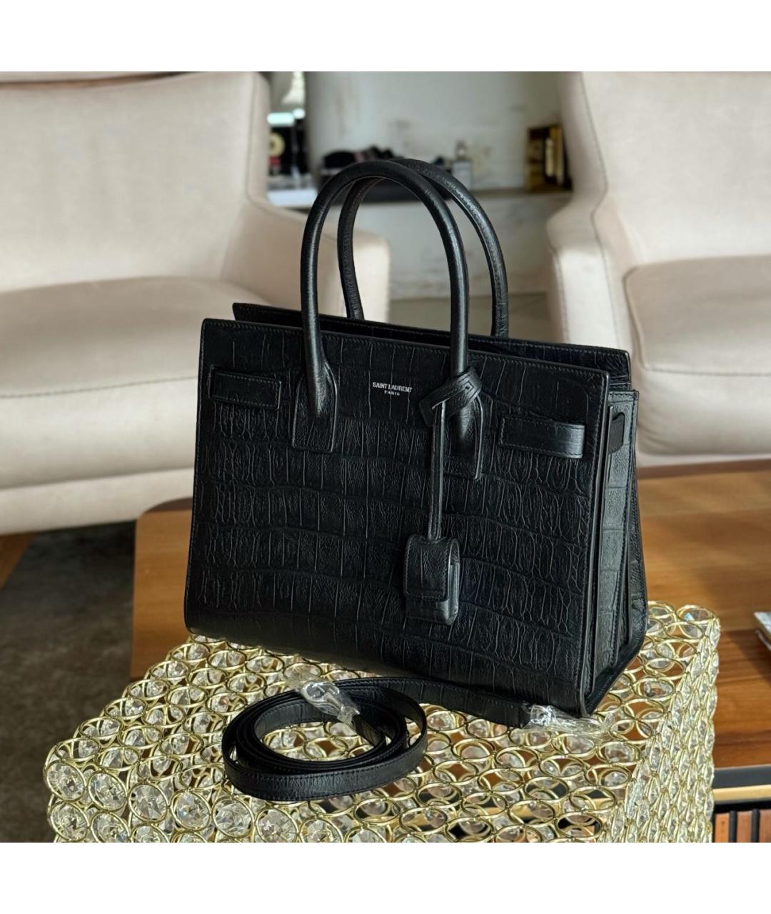 SAINT LAURENT Черная кожаная сумка тоут, фото 3