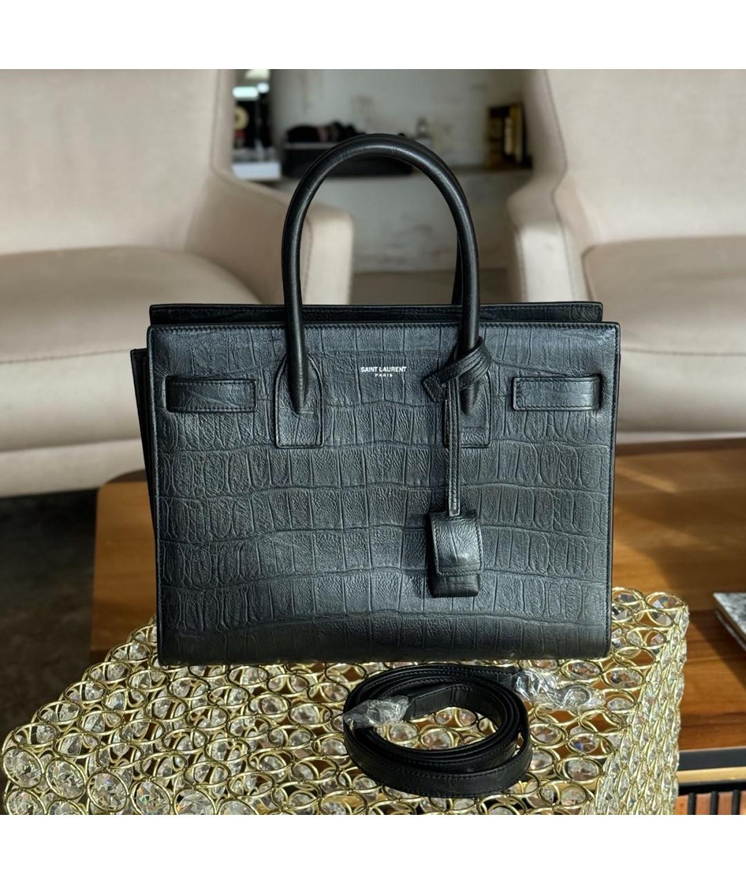 SAINT LAURENT Черная кожаная сумка тоут, фото 2