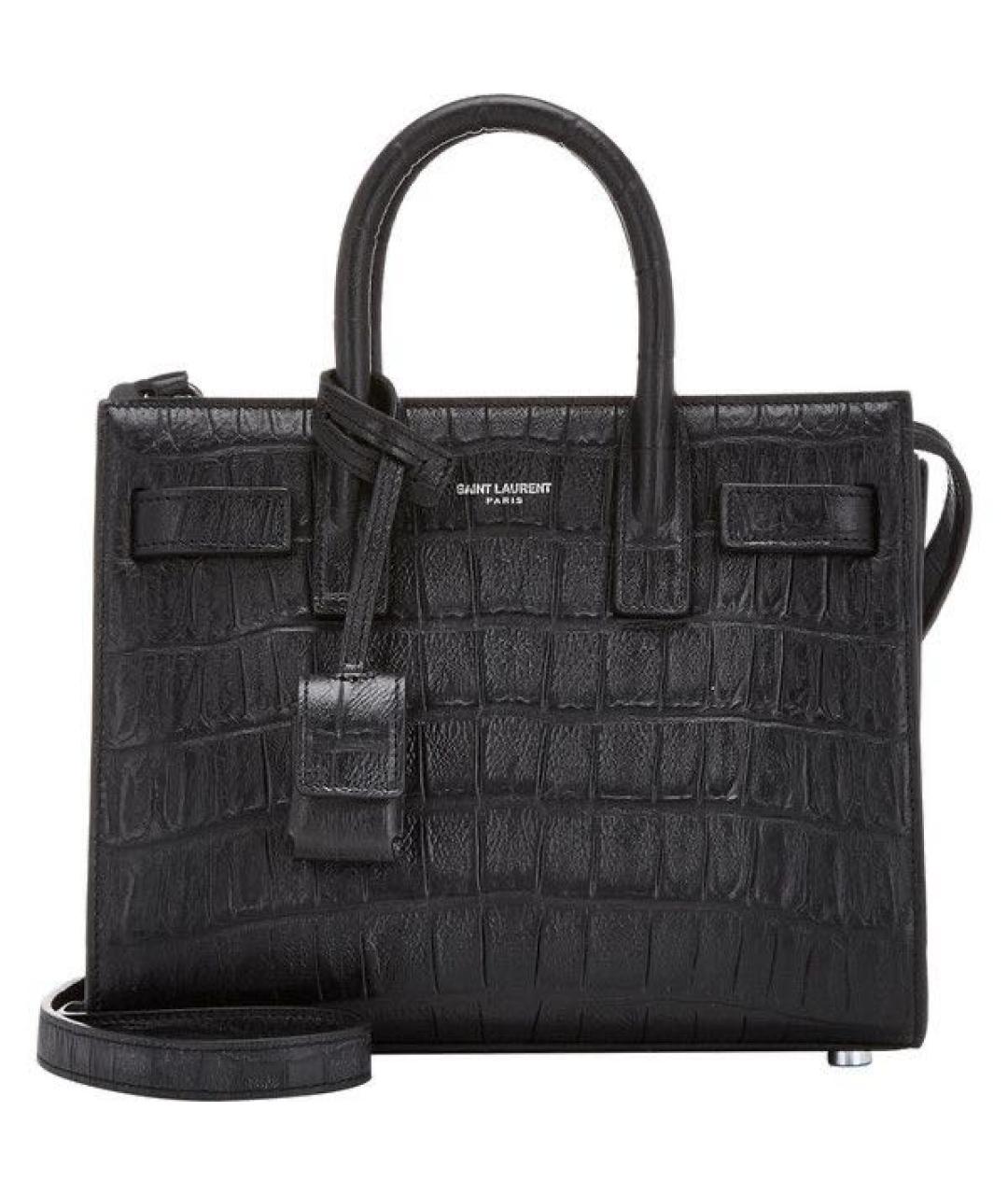 SAINT LAURENT Черная кожаная сумка тоут, фото 1