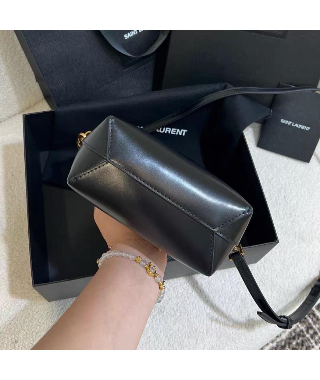 SAINT LAURENT Черная кожаная сумка тоут, фото 3