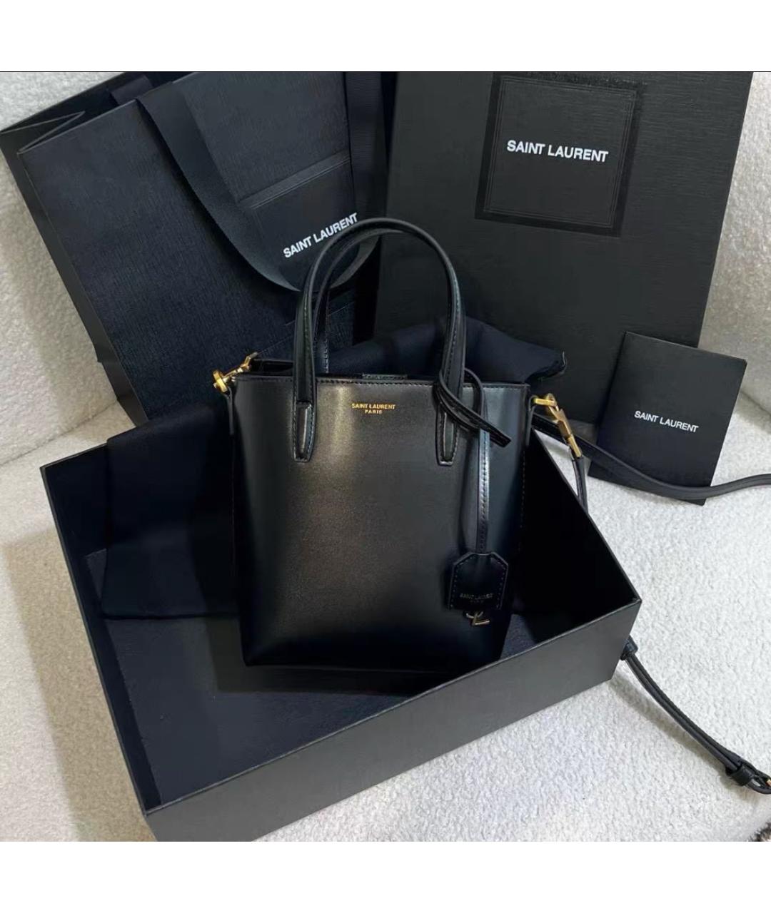 SAINT LAURENT Черная кожаная сумка тоут, фото 2