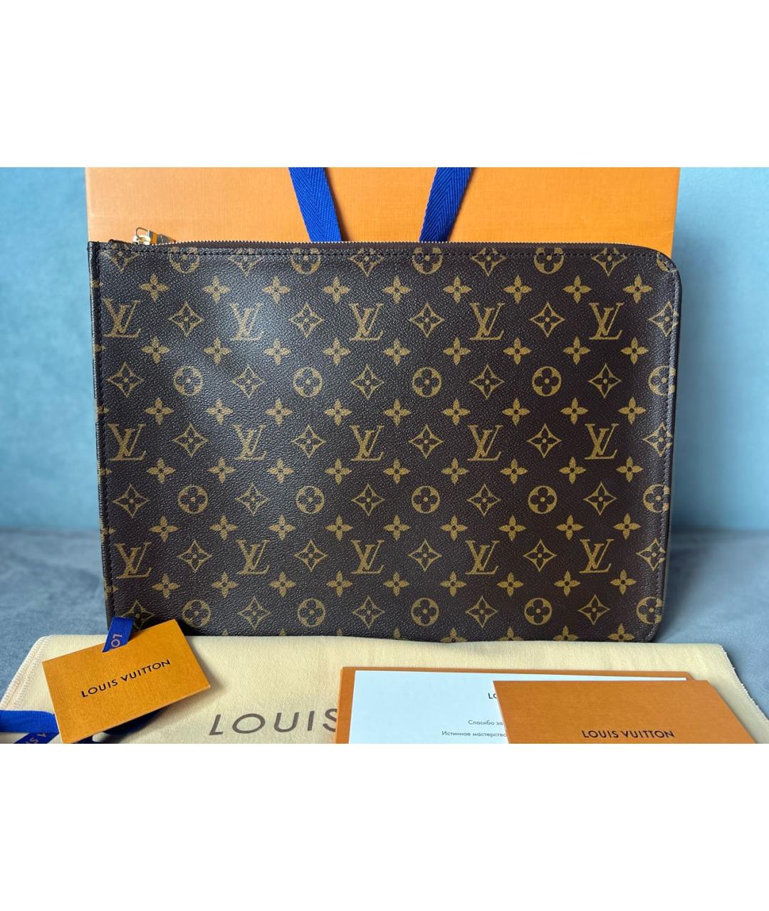 LOUIS VUITTON Коричневая кожаная папка для документов, фото 5