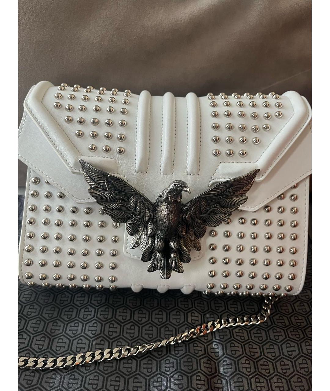 PHILIPP PLEIN Белая кожаная сумка через плечо, фото 2