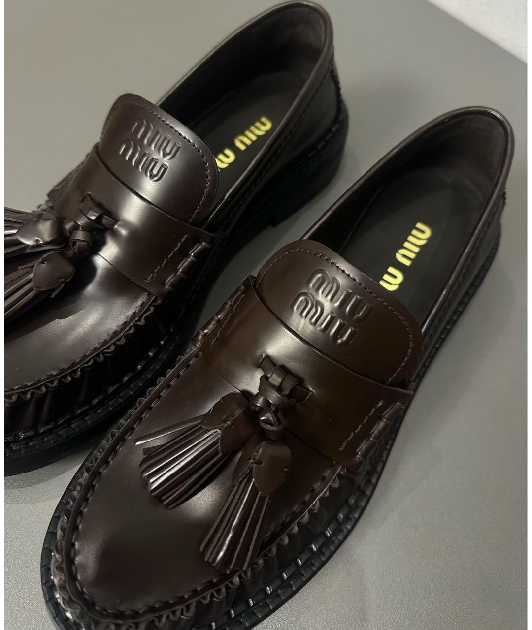 MIU MIU Коричневые кожаные лоферы, фото 5