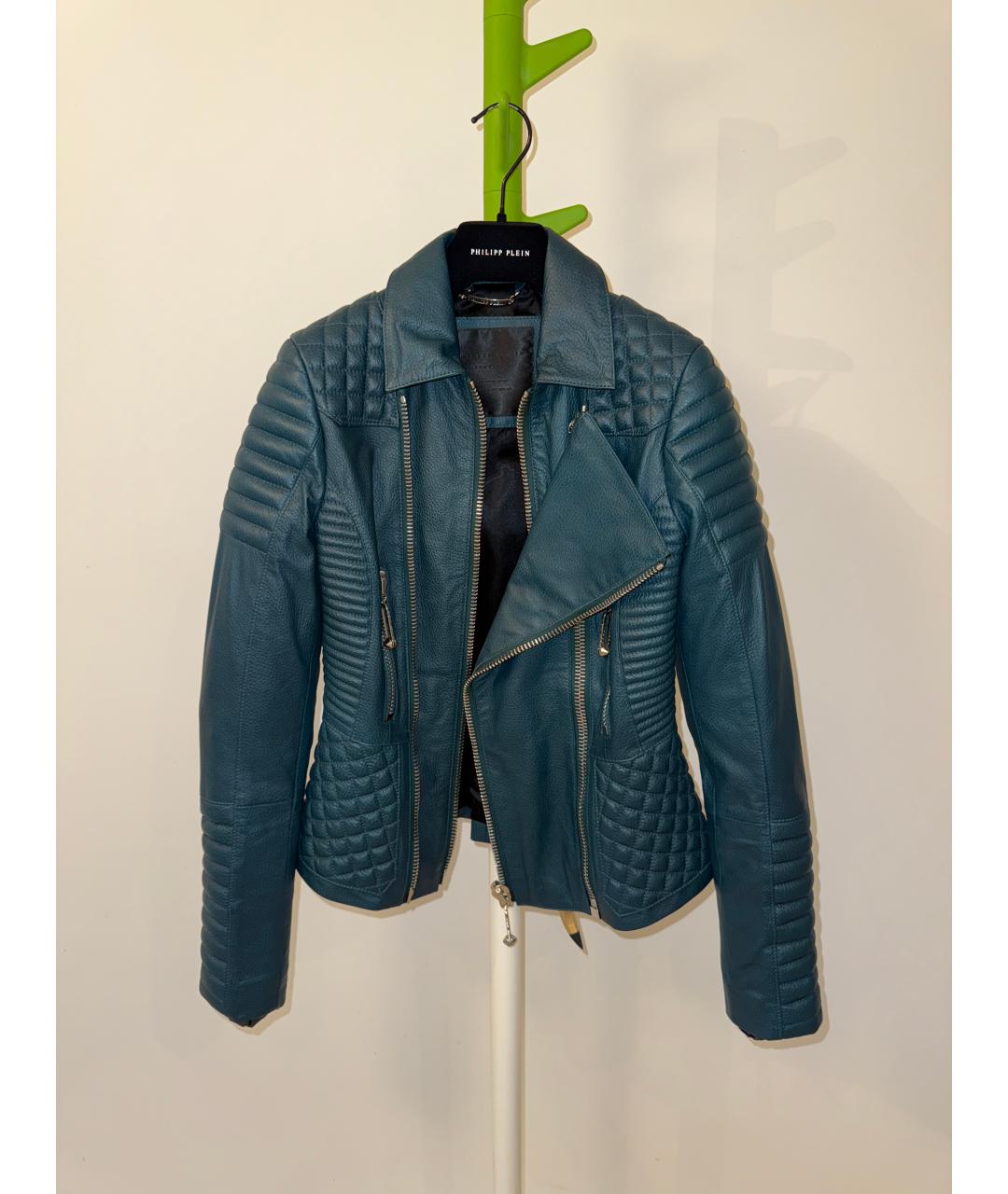 PHILIPP PLEIN Бирюзовая кожаная куртка, фото 7