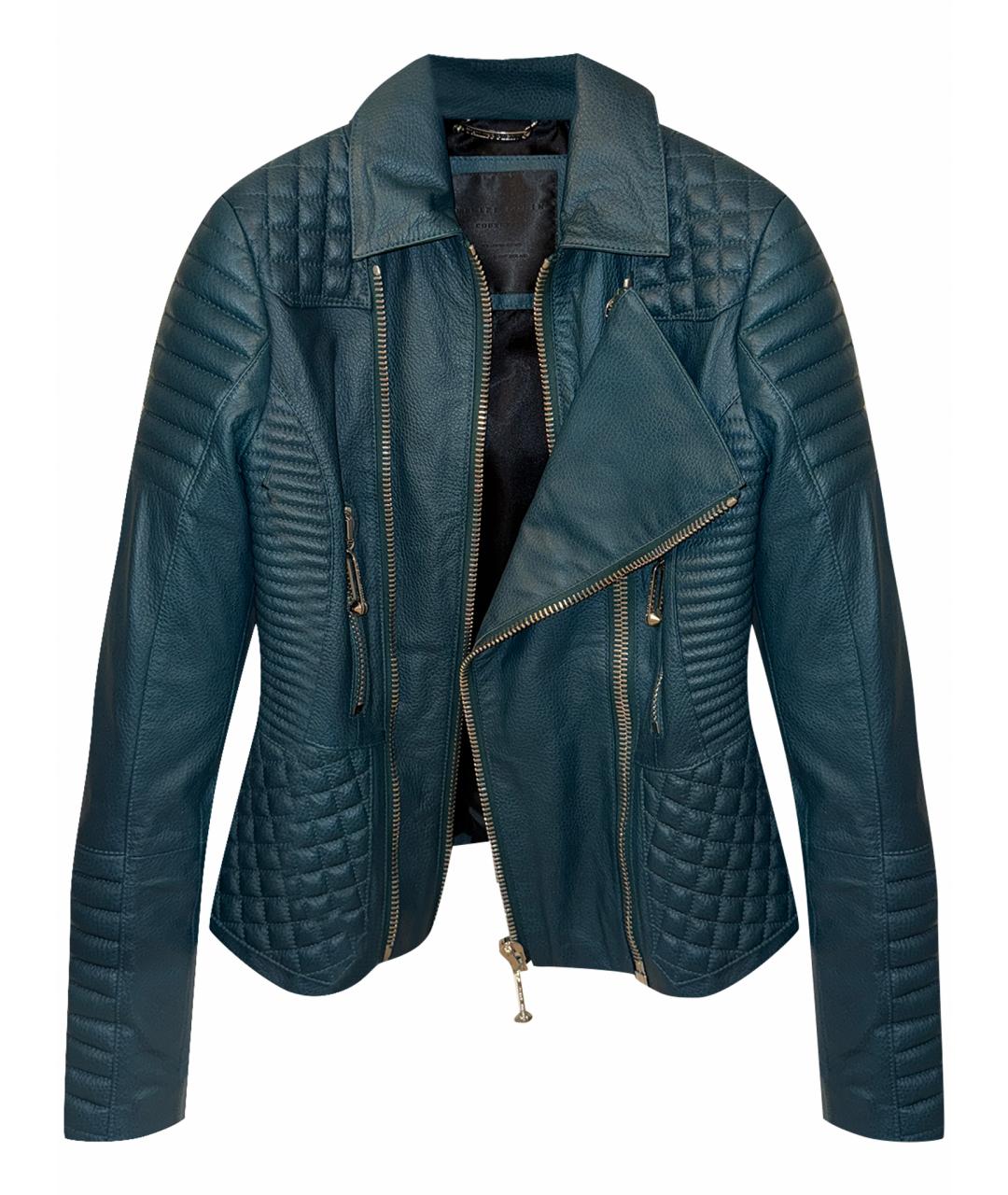 PHILIPP PLEIN Бирюзовая кожаная куртка, фото 1