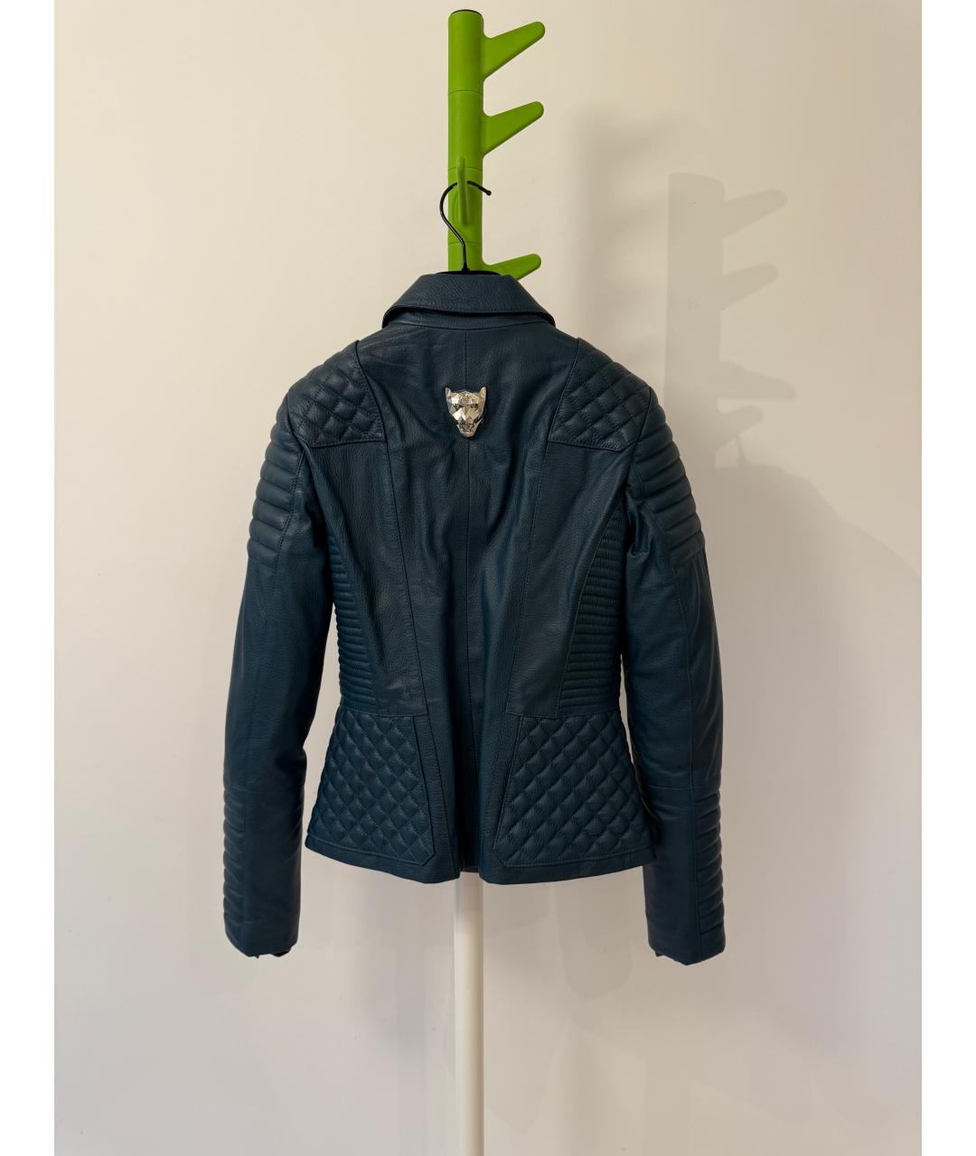 PHILIPP PLEIN Бирюзовая кожаная куртка, фото 2