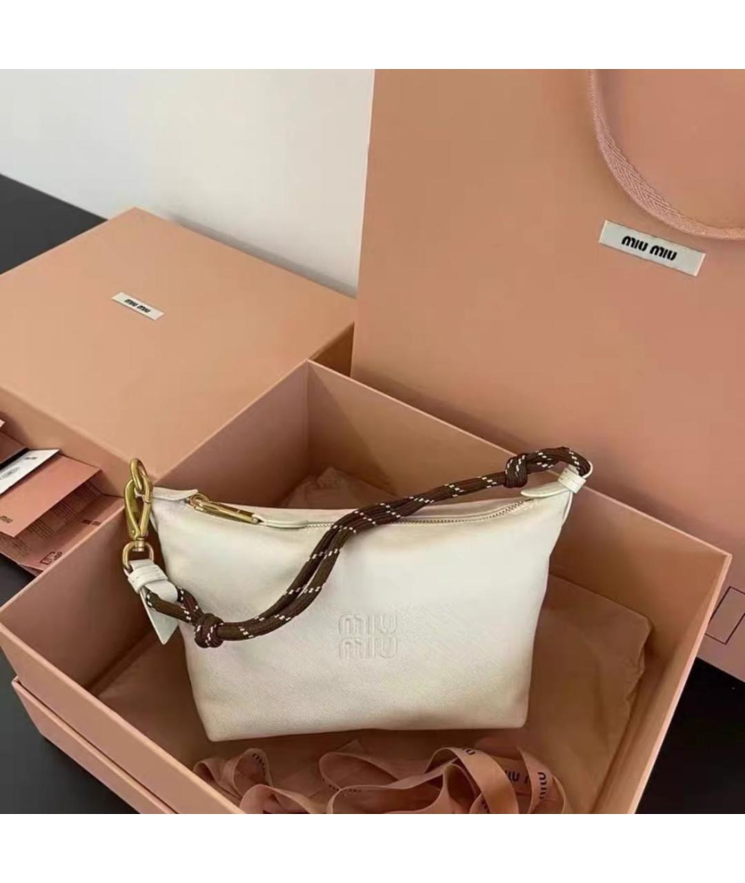 MIU MIU Белая тканевая сумка через плечо, фото 3