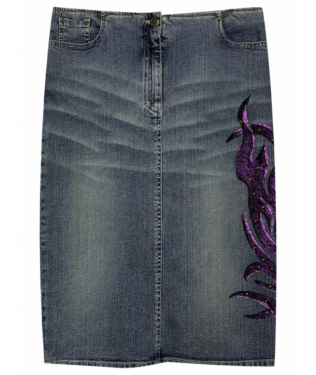 VERSACE JEANS COUTURE Синяя хлопко-эластановая юбка миди, фото 1