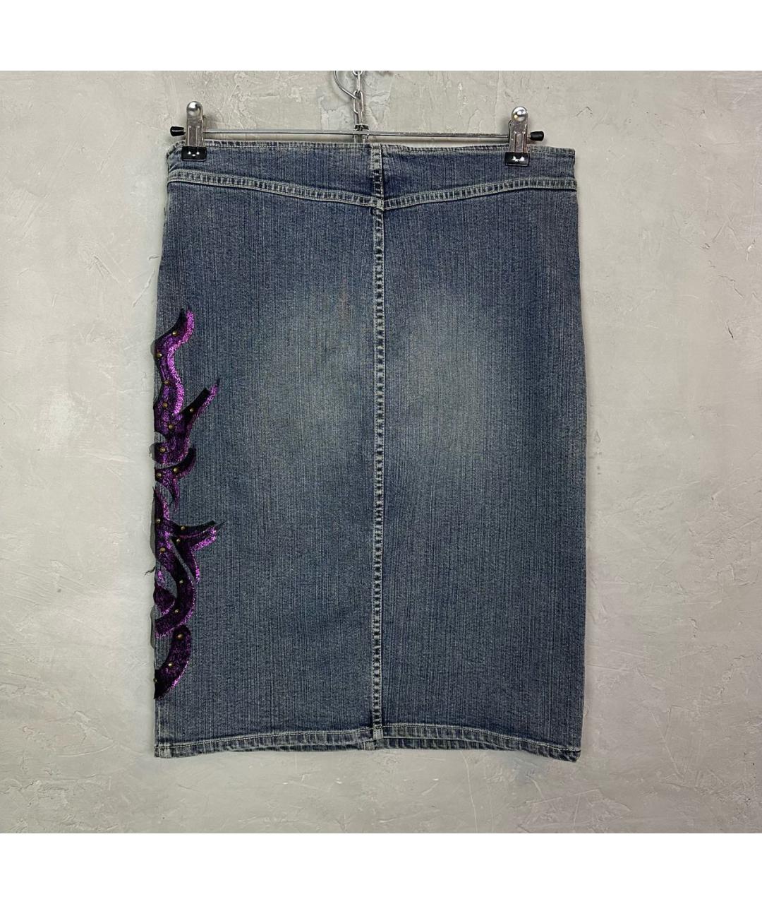 VERSACE JEANS COUTURE Синяя хлопко-эластановая юбка миди, фото 3