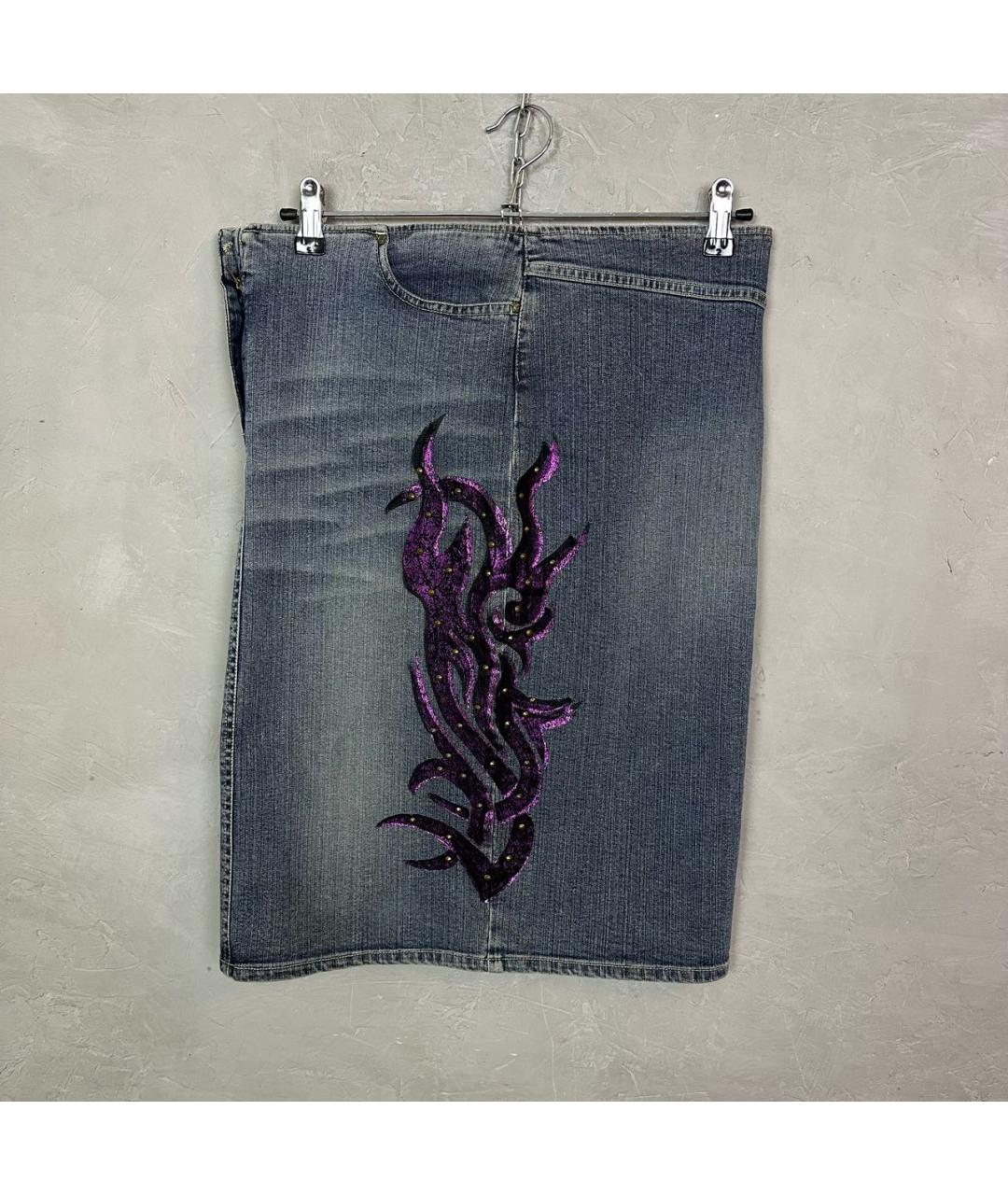 VERSACE JEANS COUTURE Синяя хлопко-эластановая юбка миди, фото 2