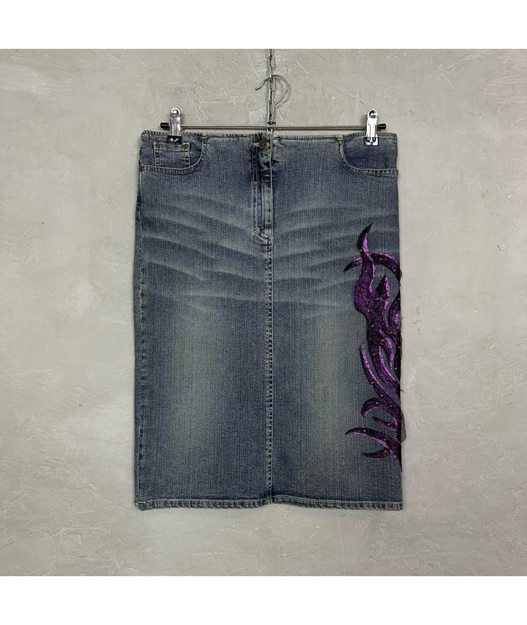 VERSACE JEANS COUTURE Синяя хлопко-эластановая юбка миди, фото 7