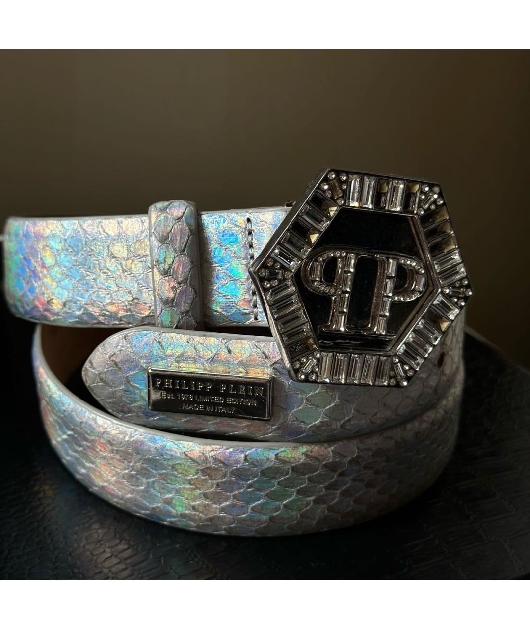 PHILIPP PLEIN Серебрянный ремень из экзотической кожи, фото 2
