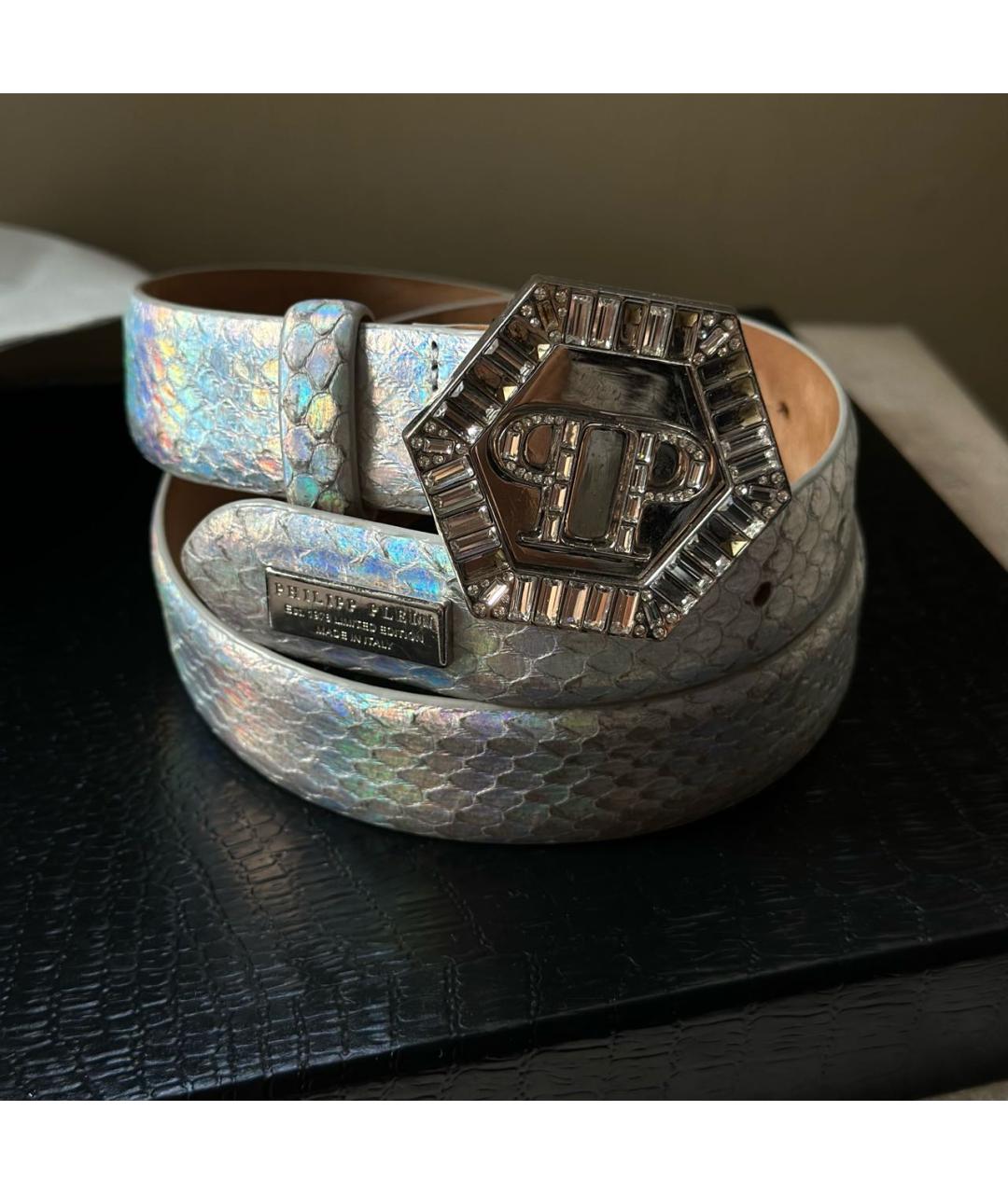 PHILIPP PLEIN Серебрянный ремень из экзотической кожи, фото 6
