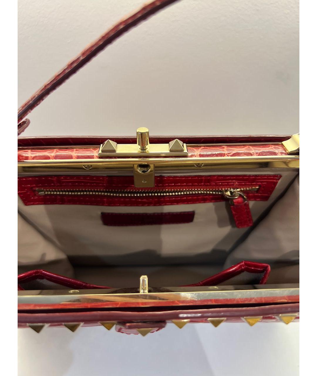 VALENTINO Бордовая сумка с короткими ручками из экзотической кожи, фото 4