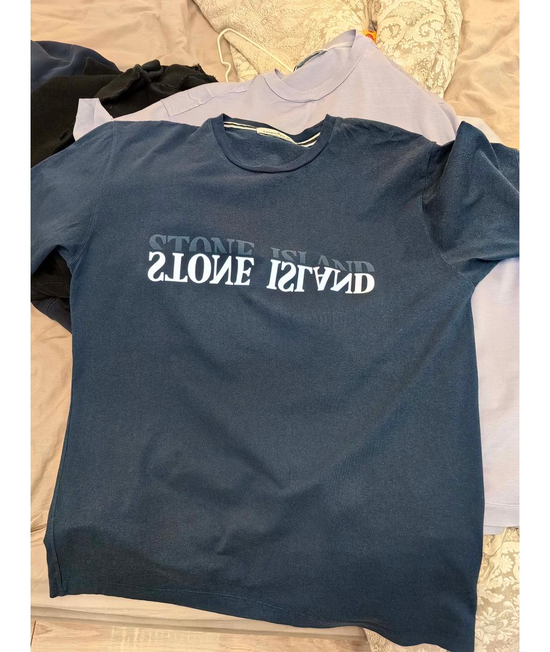 STONE ISLAND Темно-синяя хлопковая футболка, фото 4
