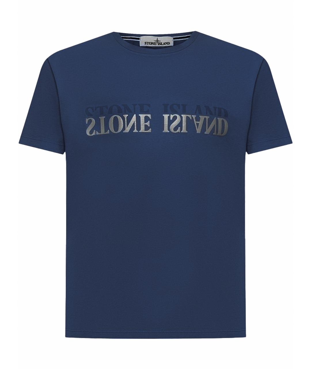 STONE ISLAND Темно-синяя хлопковая футболка, фото 1