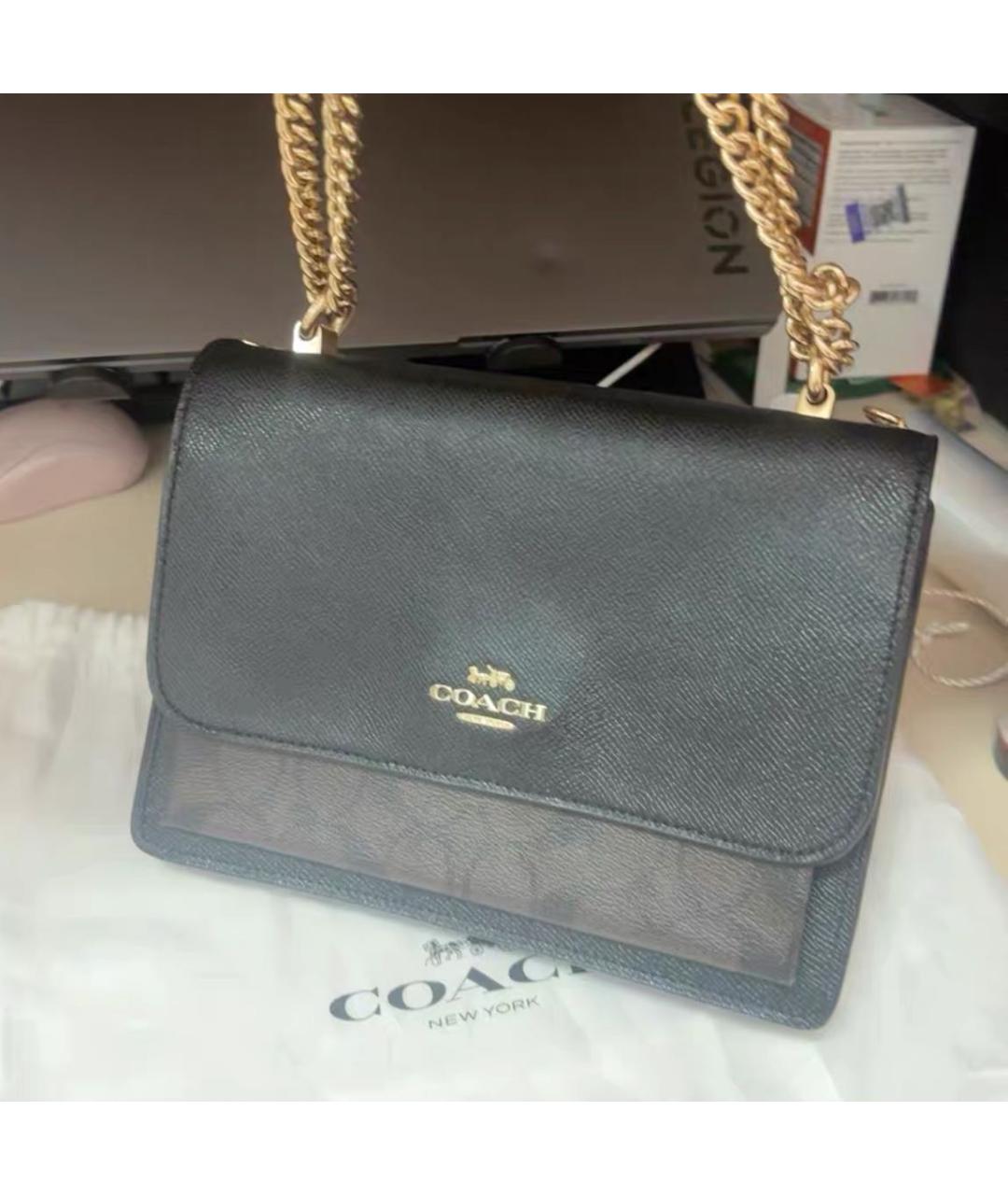 COACH Черная кожаная сумка с короткими ручками, фото 2