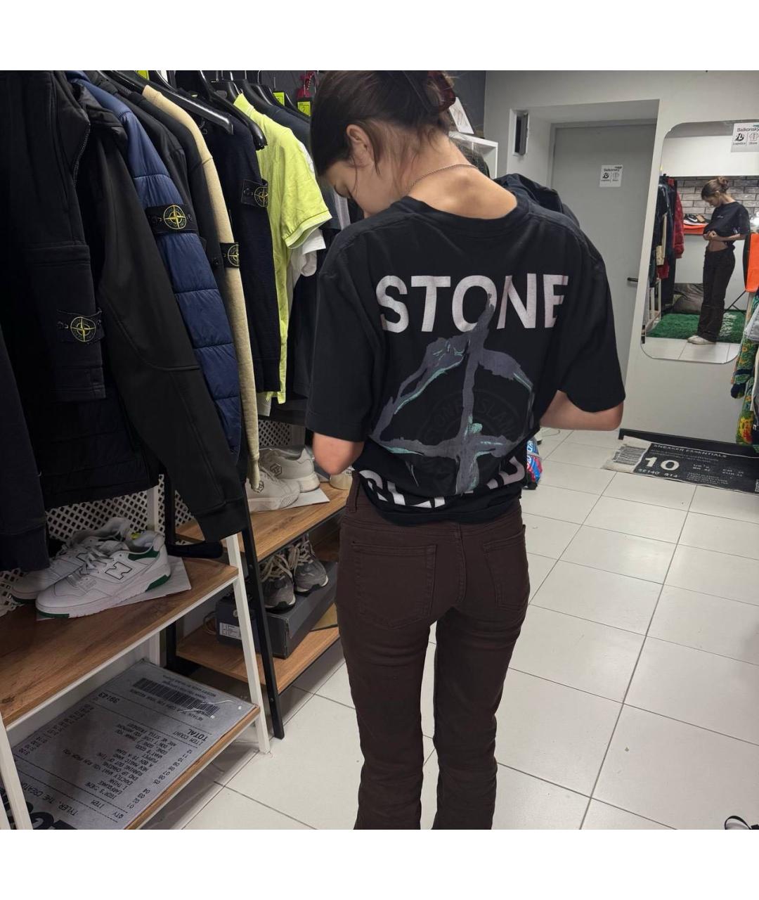 STONE ISLAND Черная хлопковая футболка, фото 3