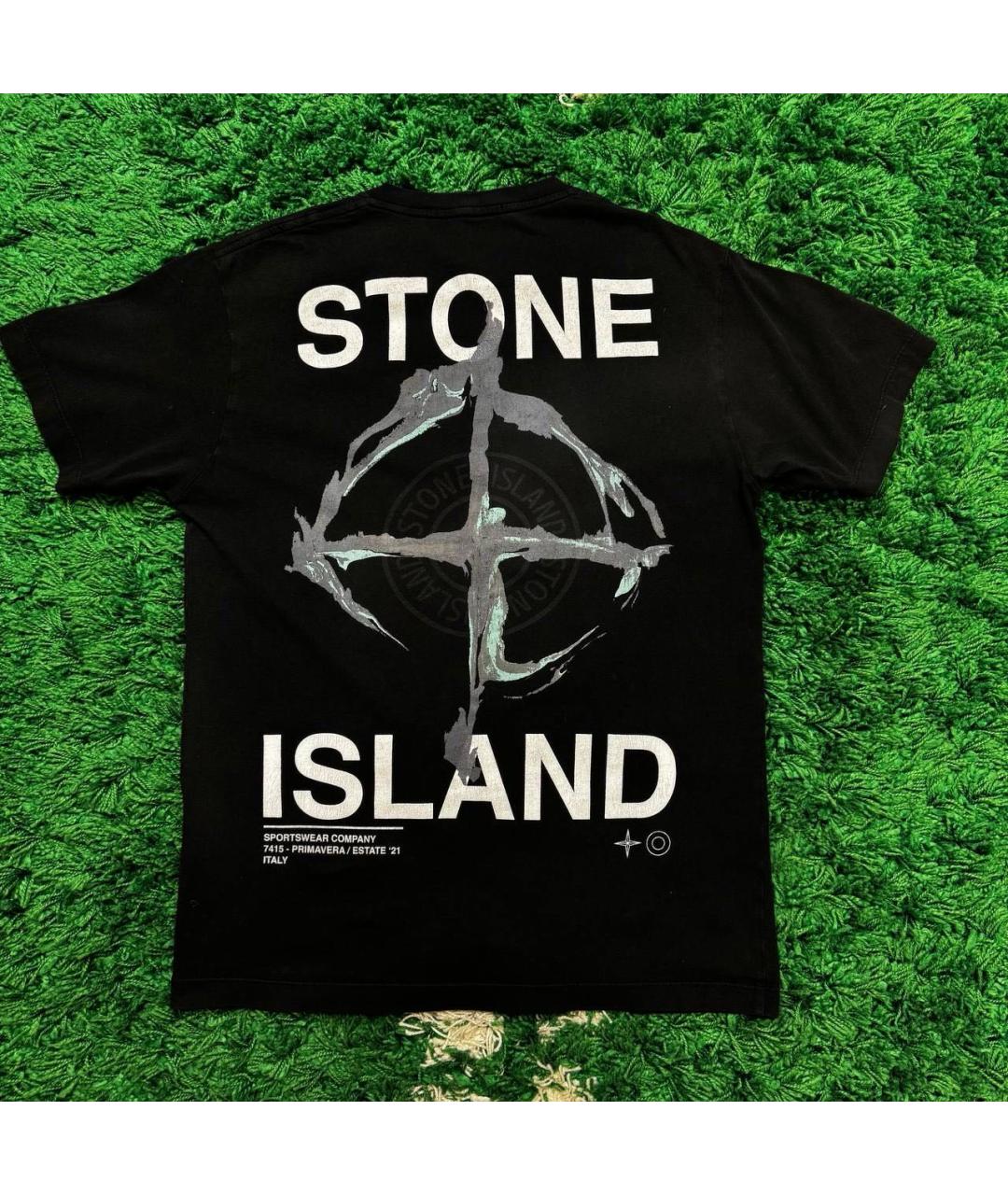 STONE ISLAND Черная хлопковая футболка, фото 2